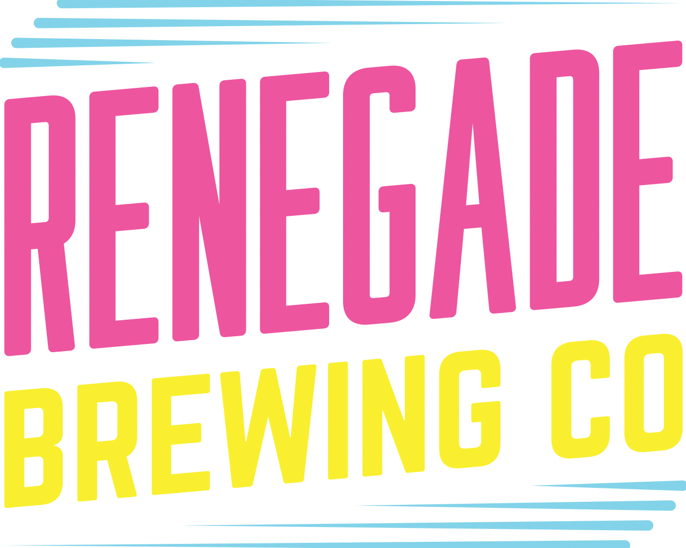 Renegade Brewing Co logo with pink and yellow text on a white background